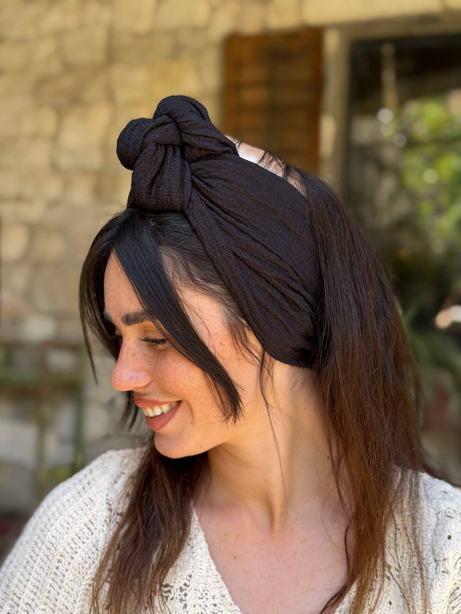 סרט קשירה לשיער בד כוורת שחור