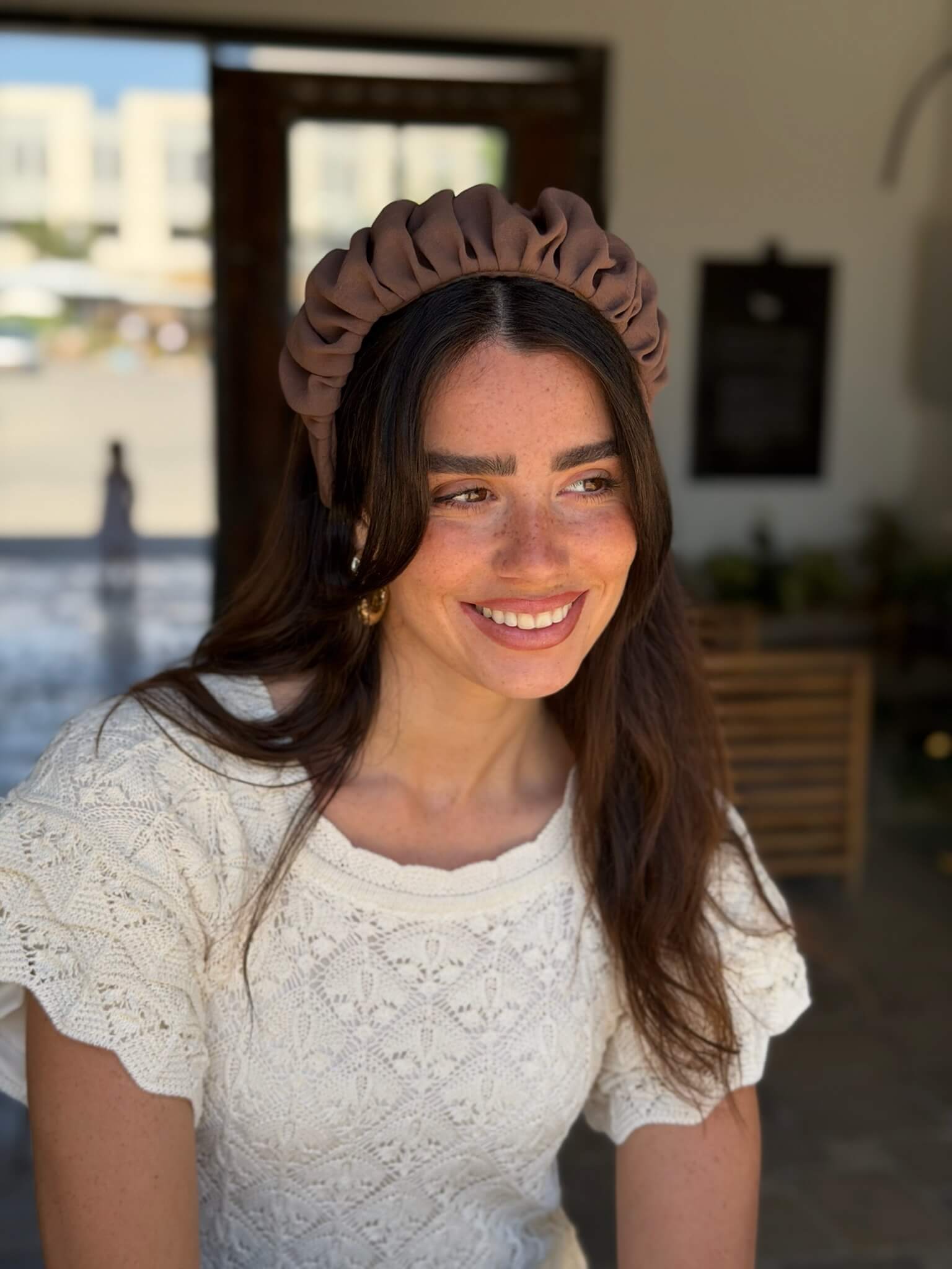 קשת לשיער שיפון מט מוקה חום