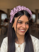 קשת לשיער שיפון פרחוני לילך צבע על צבע