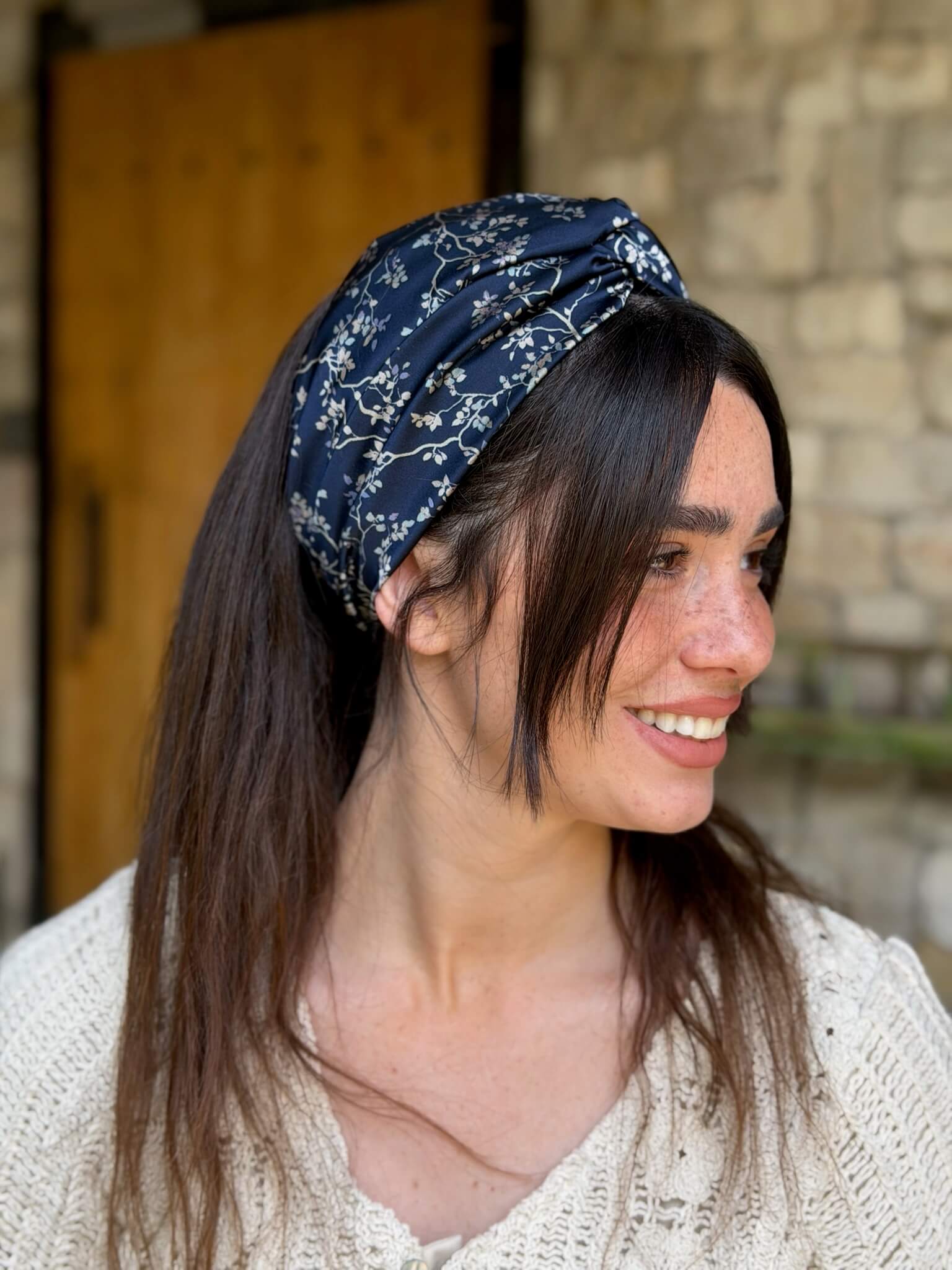 מיני טורבן שיפון נייבי פירחוני