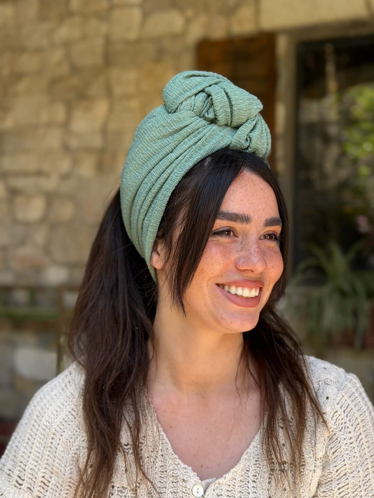 סרט קשירה לשיער בד בועות ירוק מנטה