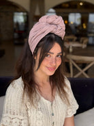 סרט קשירה לשיער מיני פליסה ורוד עתיק