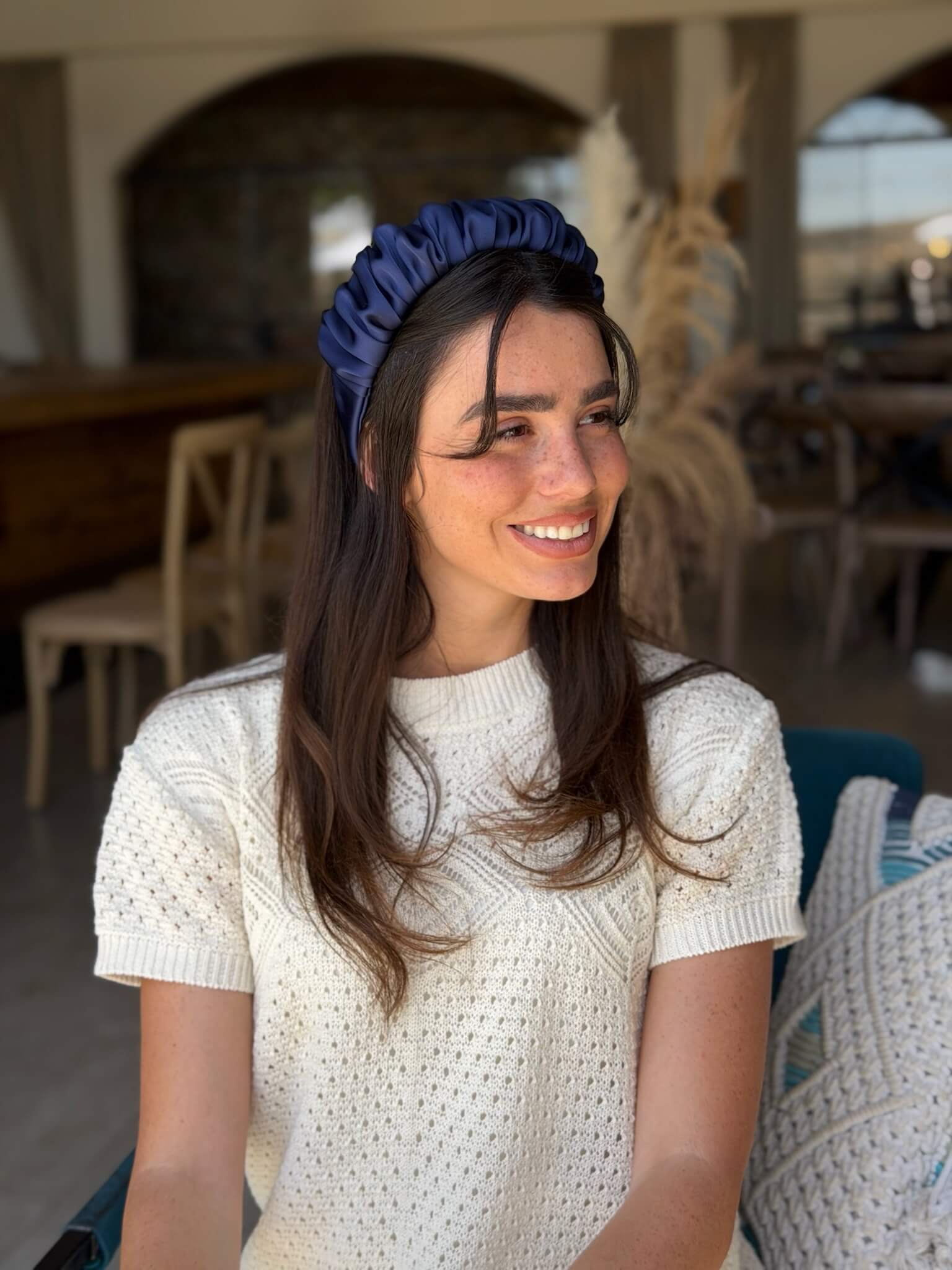 קשת לשיער שיפון מבריק כחול נייבי
