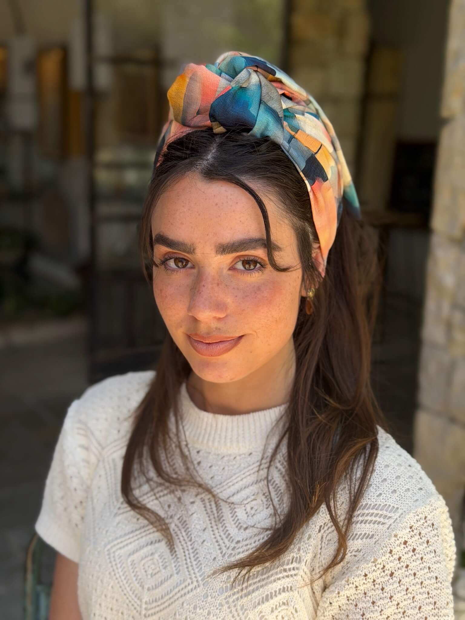 סרט קשירה לשיער בד דמוי פשתן אבסרקטי
