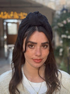 סרט קשירה לשיער ברוקרד רקום פירחוני שחור צבע על צבע