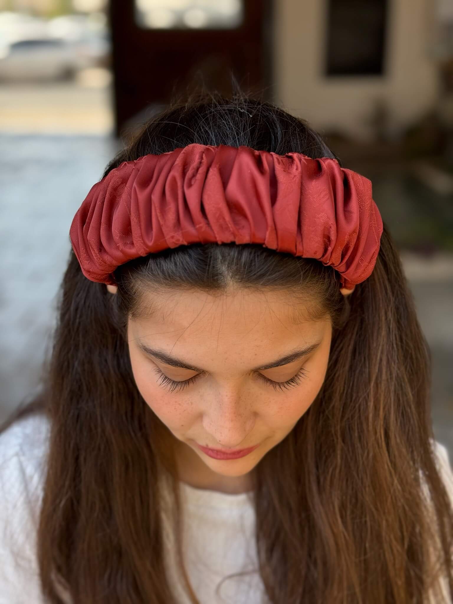 קשת לשיער שיפון חמרה פרחוני צבע על צבע
