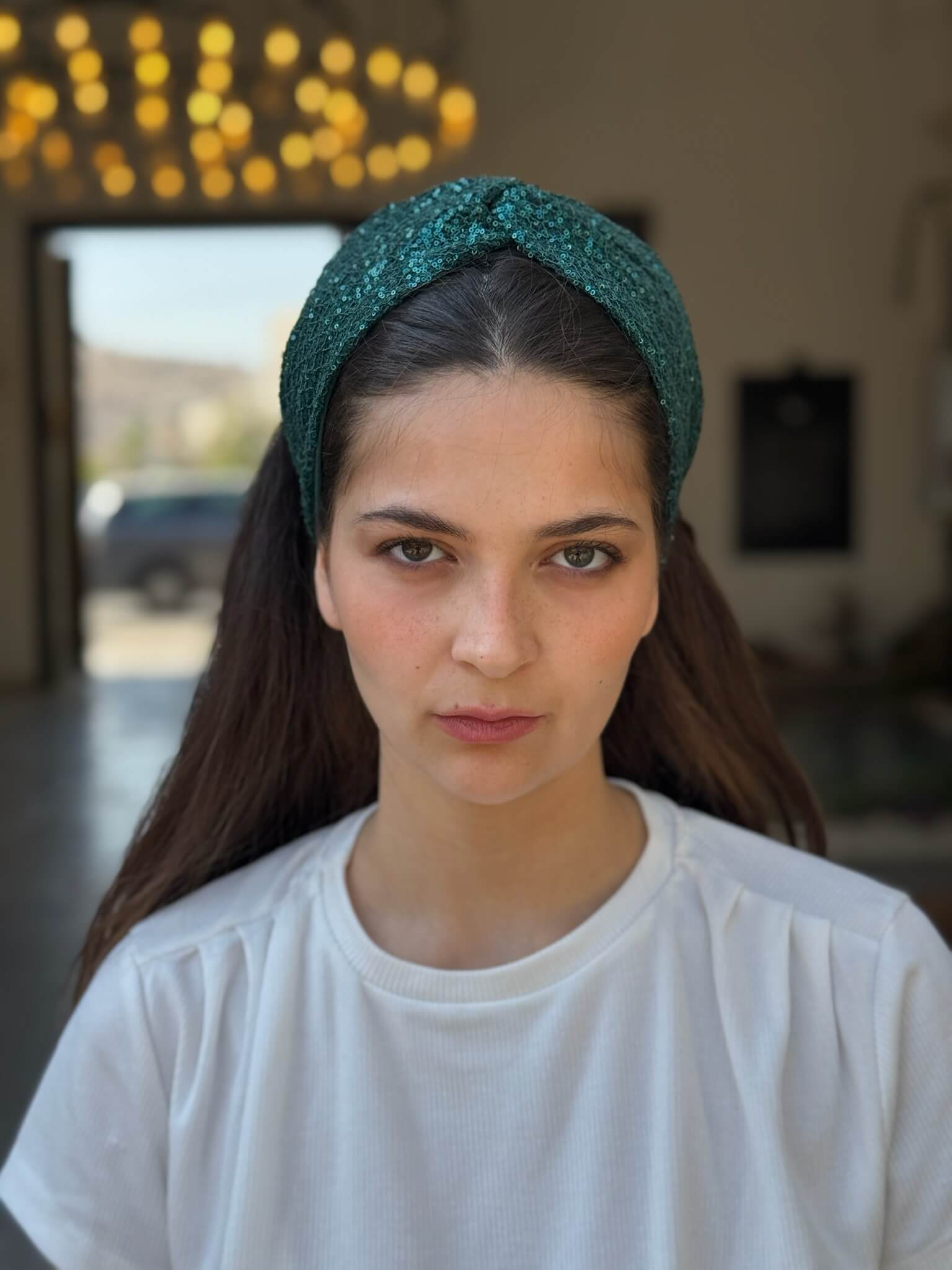 מיני טורבן רשת פייטים ירוק בקבוק
