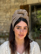 סרט קשירה לשיער בד כוורת חום בהיר