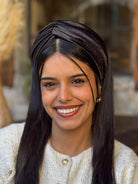 סרט לשיער שיפון מקומט שחור מבריק
