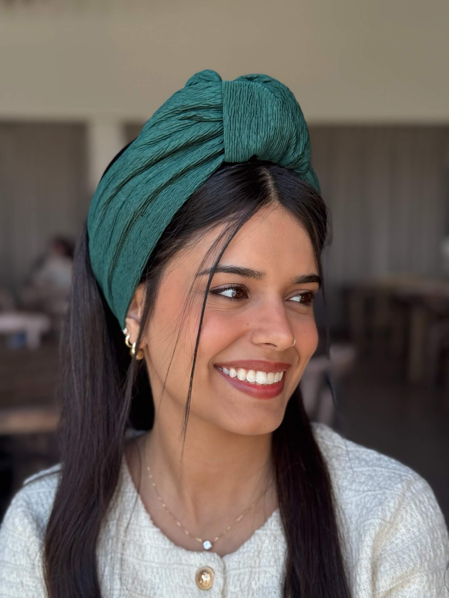 סרט קשירה לשיער ירוק בקבוק פליסה