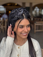 טורבן רקמה ופייט שחור על שחור זיג זג