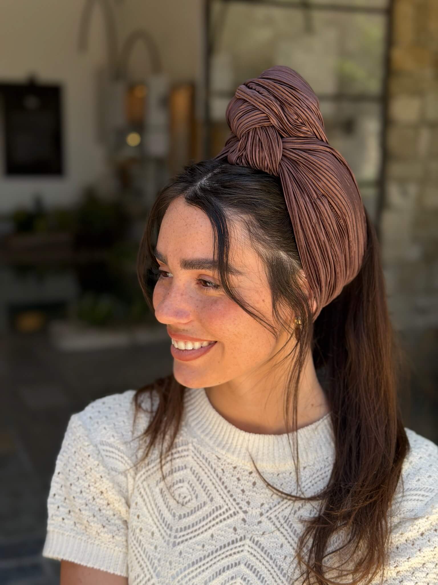 סרט קשירה לשיער פליסה חום שוקולד
