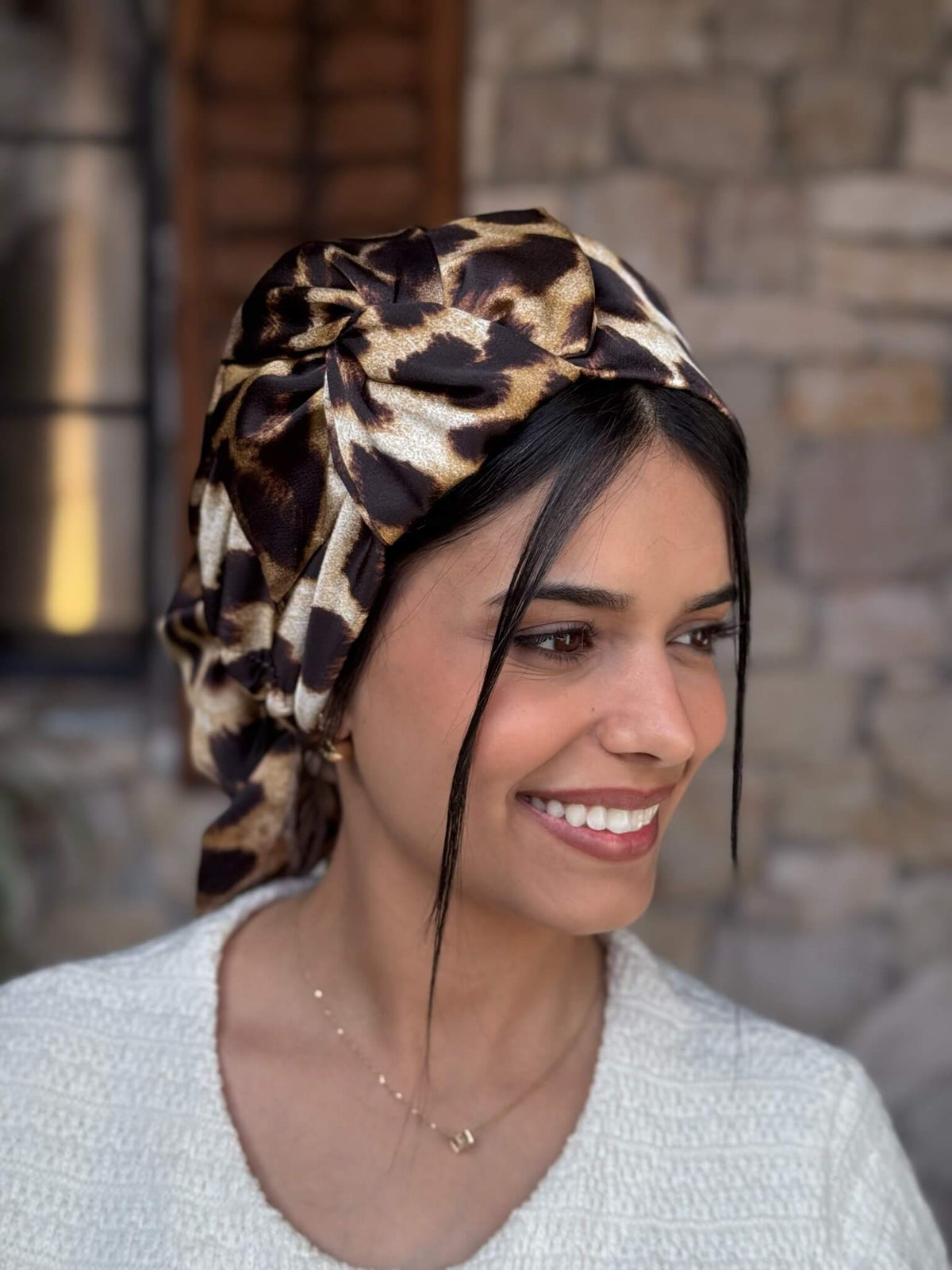 מטפחת ראש שיפון מנומר  חום קלאסי
