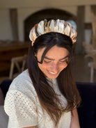 קשת לשיער שיפון בגווני שמנת קאמל חום ושחור בסגנון צבעי מים