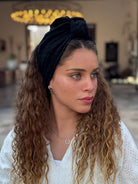 סרט קשירה לשיער בד חלק מעויינים מיוחד שחור
