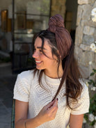 סרט קשירה לשיער פליסה חום שוקולד