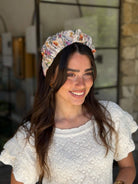 קשת לשיער בד שיפון פירחוני בשילוב פייט עדין