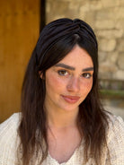 מיני טורבן שיפון שחור מבריק מקומט