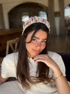קשת לשיער שיפון פירחוני בשילוב פייטים עדין