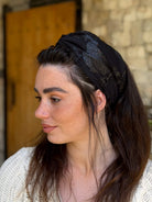 מיני טורבן שיפון שחור עם טלאים שחור מבריק