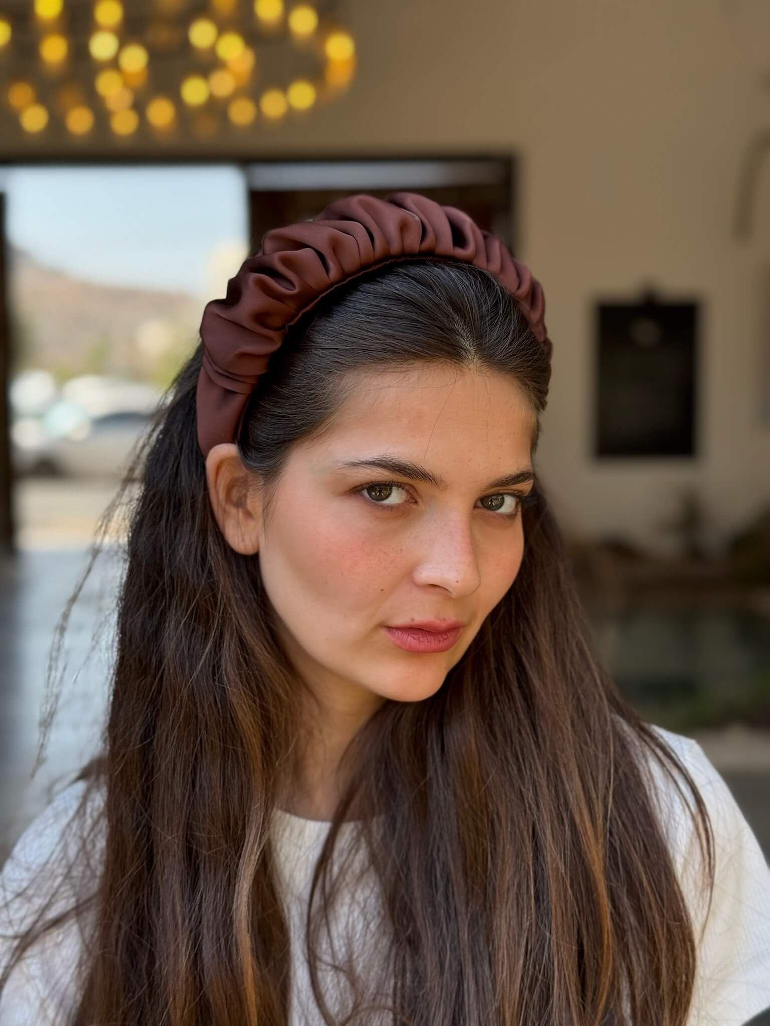 קשת לשיער שיפון חום מבריק