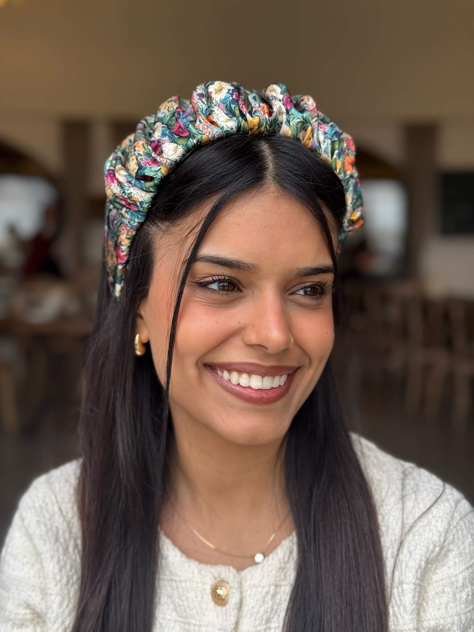 קשת לשיער שיפון פרחוני צבעוני