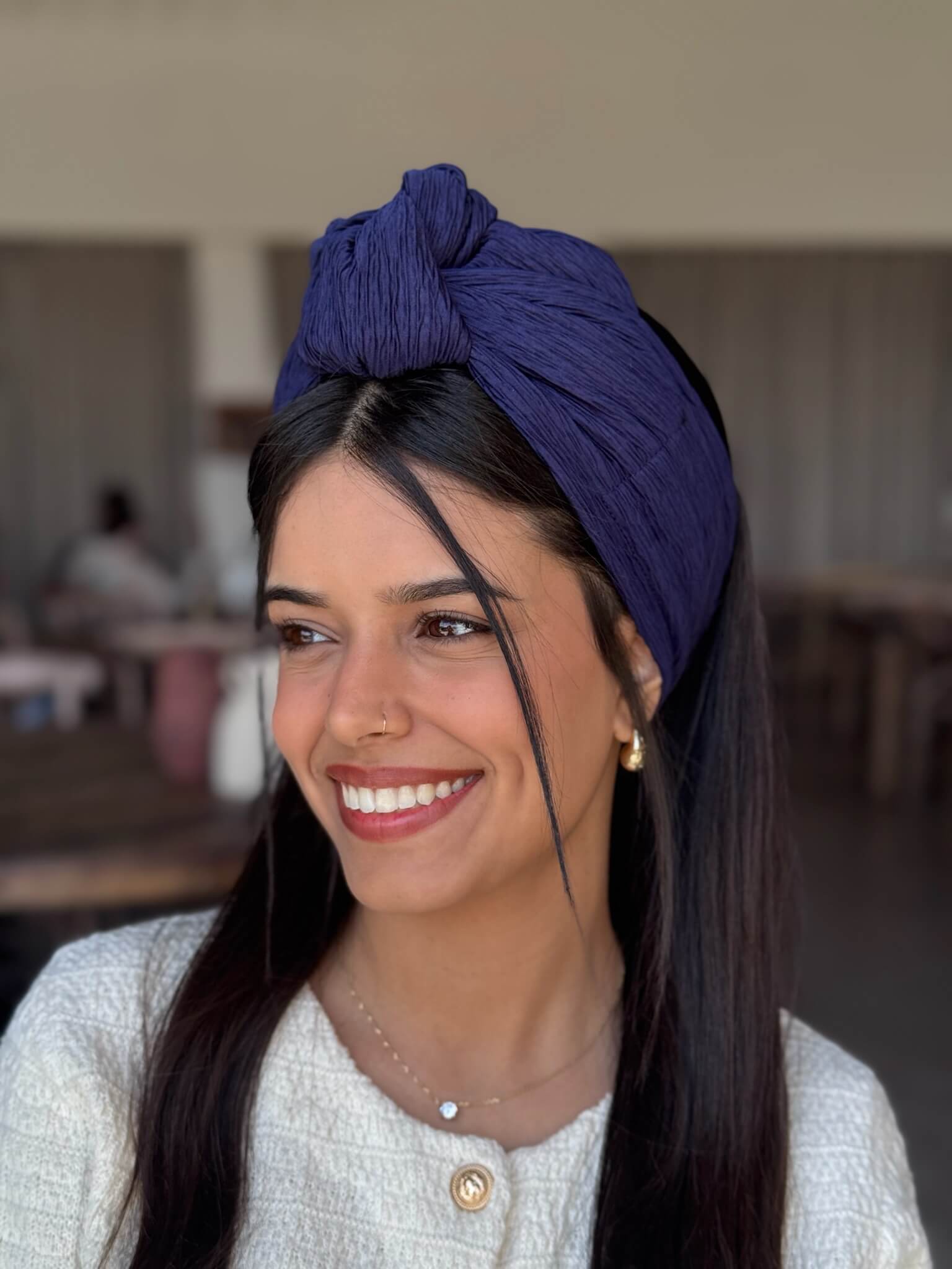 סרט קשירה לשיער מיני פליסה כחול