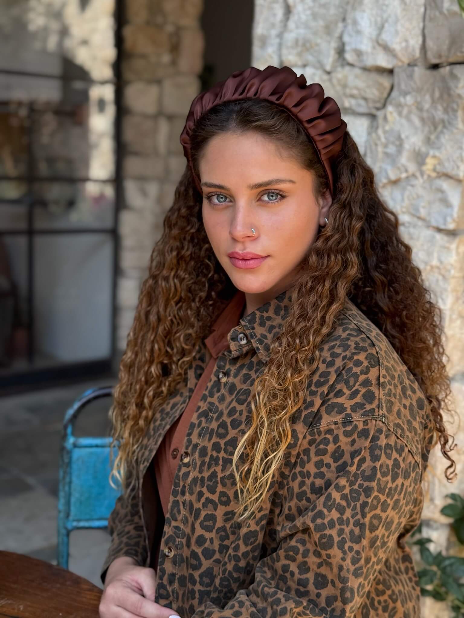 קשת לשיער שיפון חום מבריק