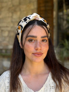 סרט לשיער שיפון מנומר חרדל ורוד ושחור על בסיס אוף ווייט