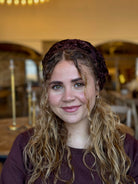 ברט קטיפה צרובה פרחונית חום