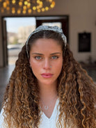קשת לשיער שיפון פייזלי לבן ושחור