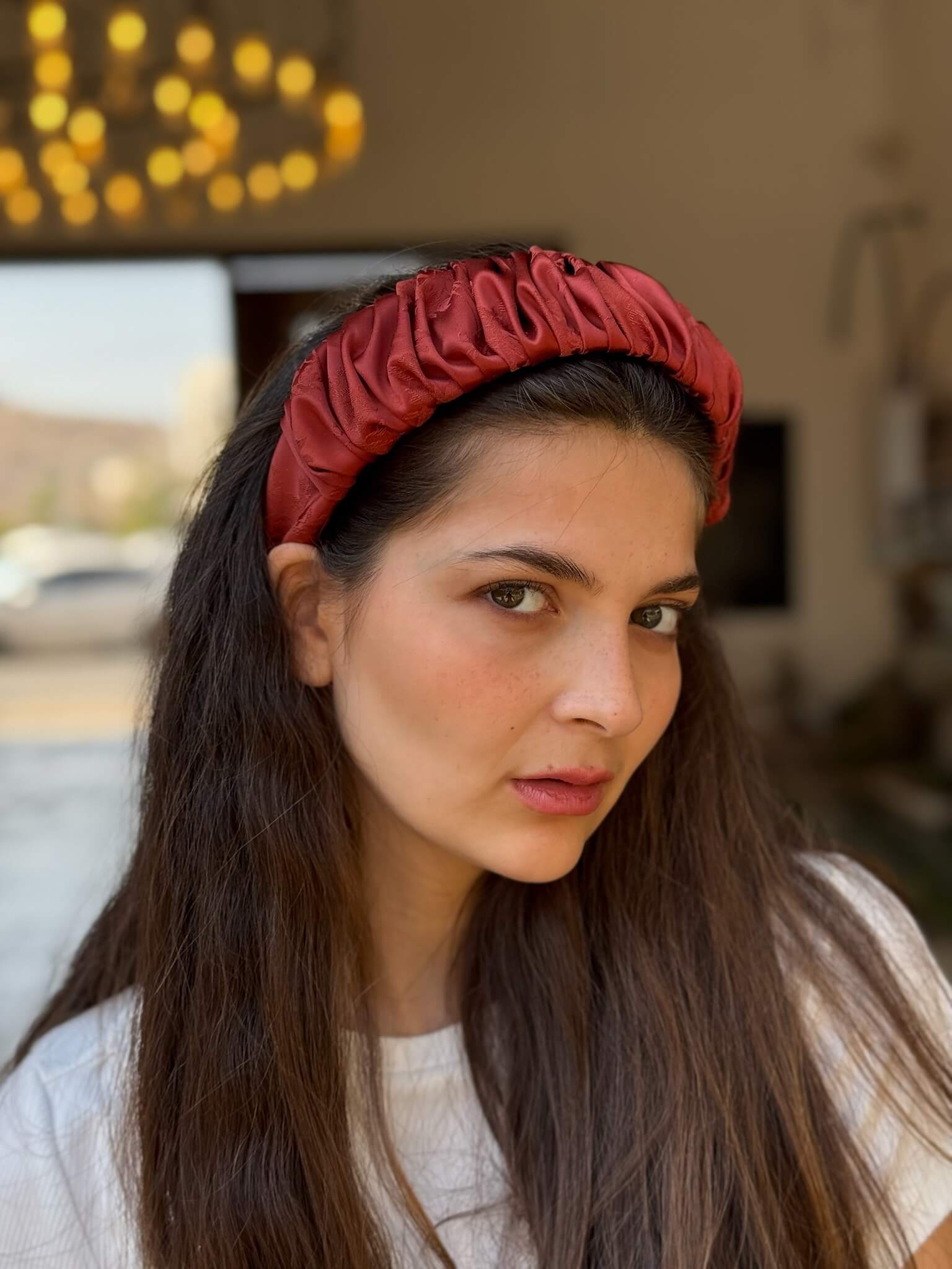 קשת לשיער שיפון חמרה פרחוני צבע על צבע