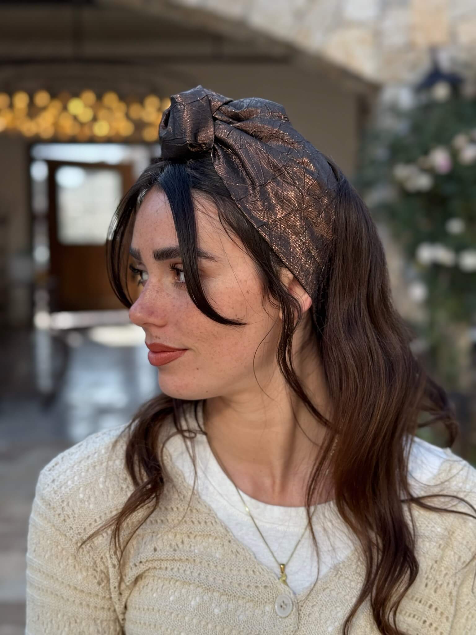 סרט קשירה לשיער ברוקרד חום מבריק מקומט