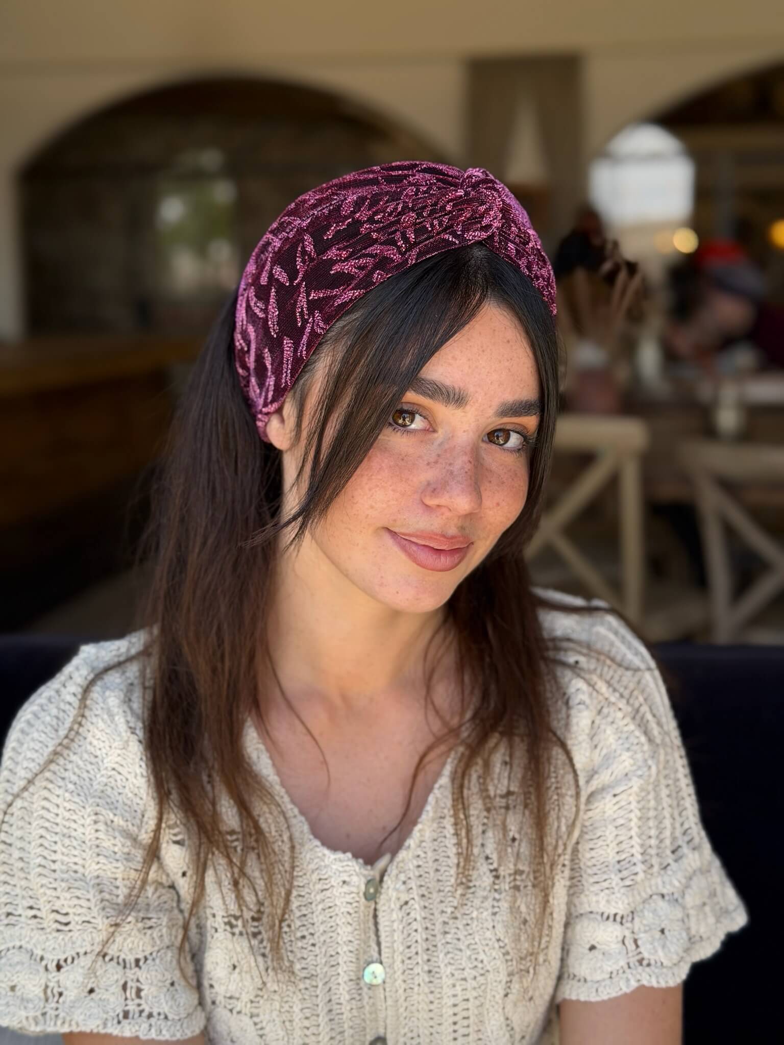 מיני טורבן בד רשת ורוד מטאלי בד צורות צבע על צבע