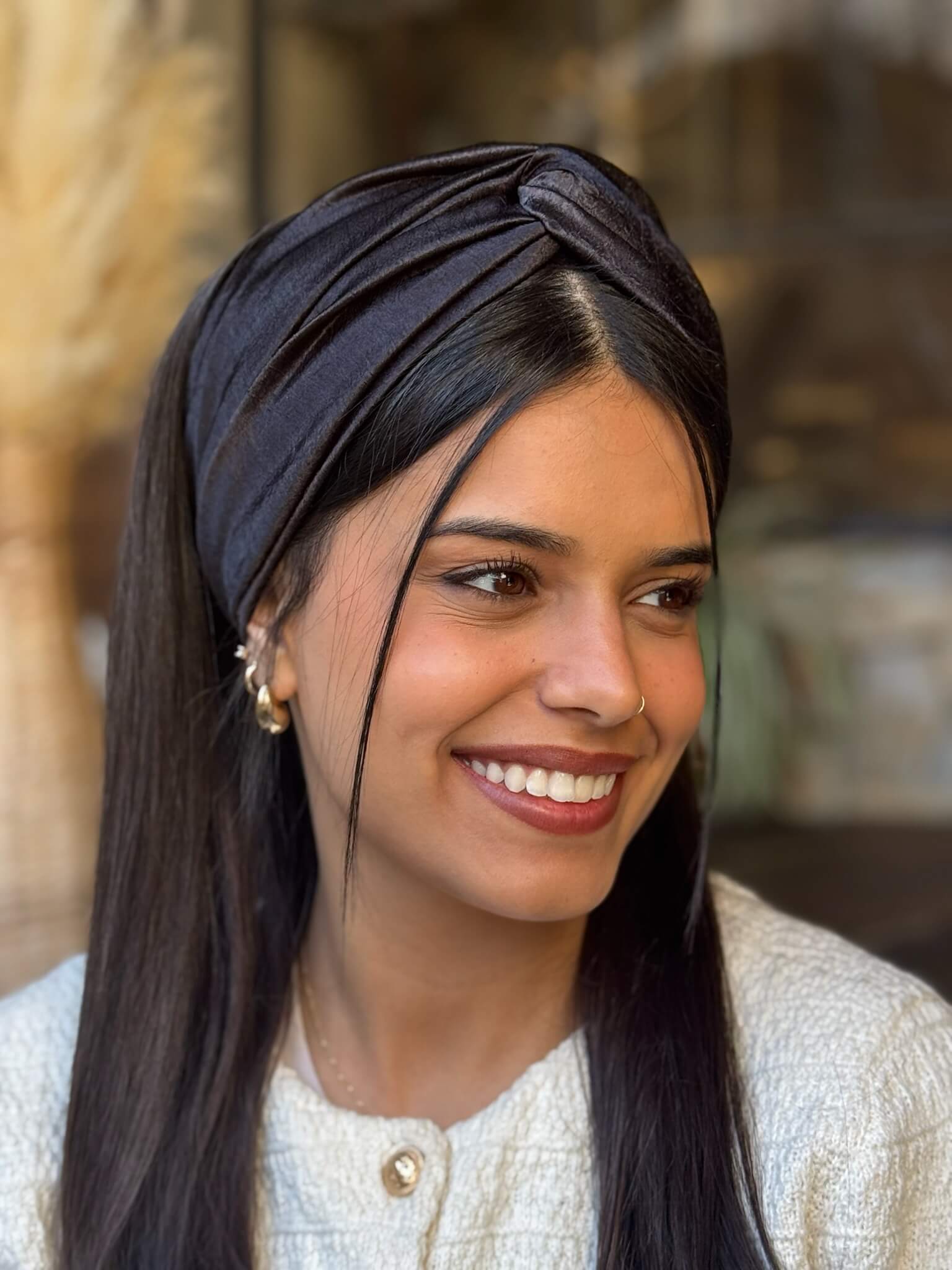 סרט לשיער שיפון מקומט שחור מבריק