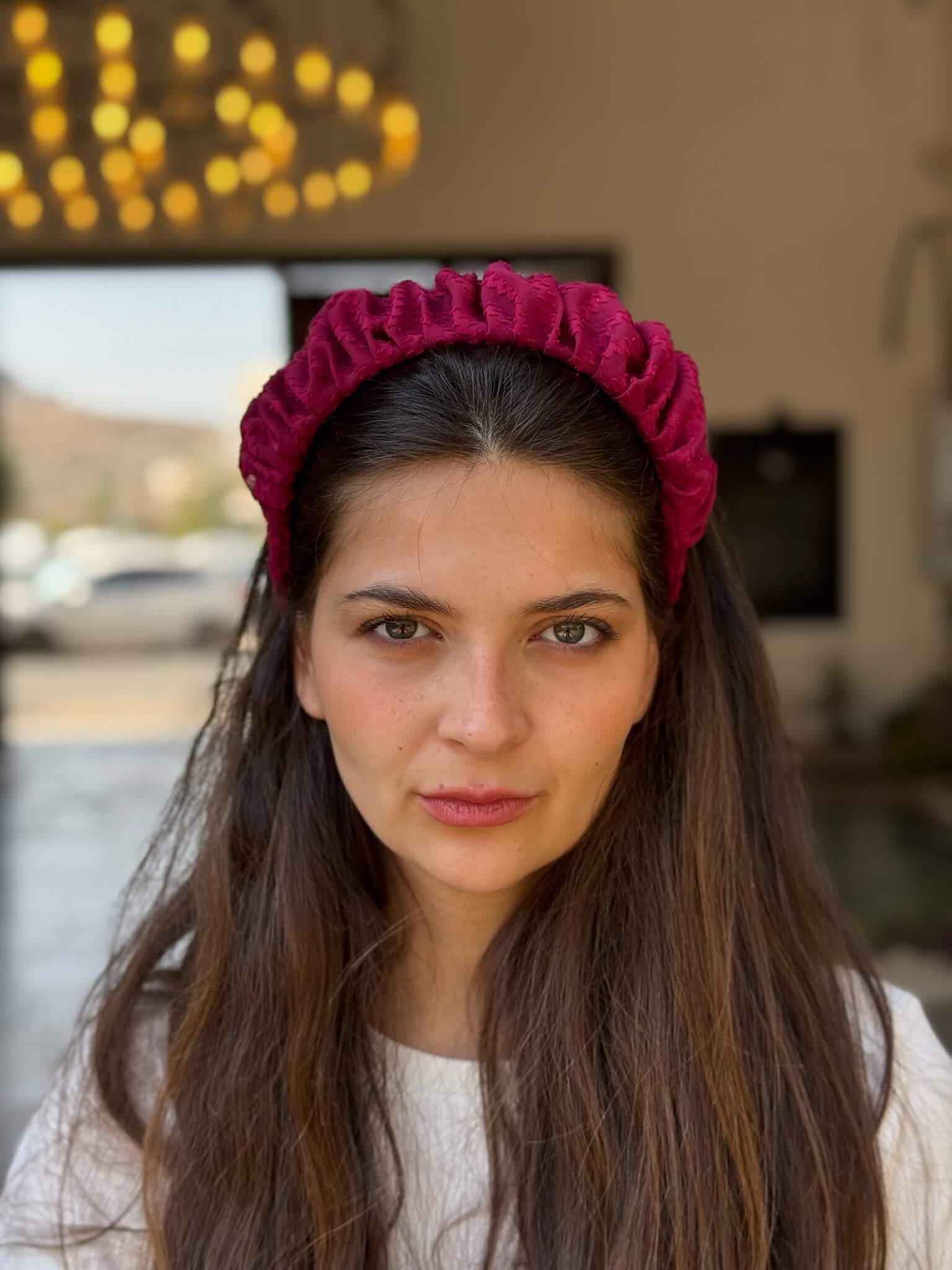 קשת לשיער שיפון מיוחד ורוד דובדבן חלק