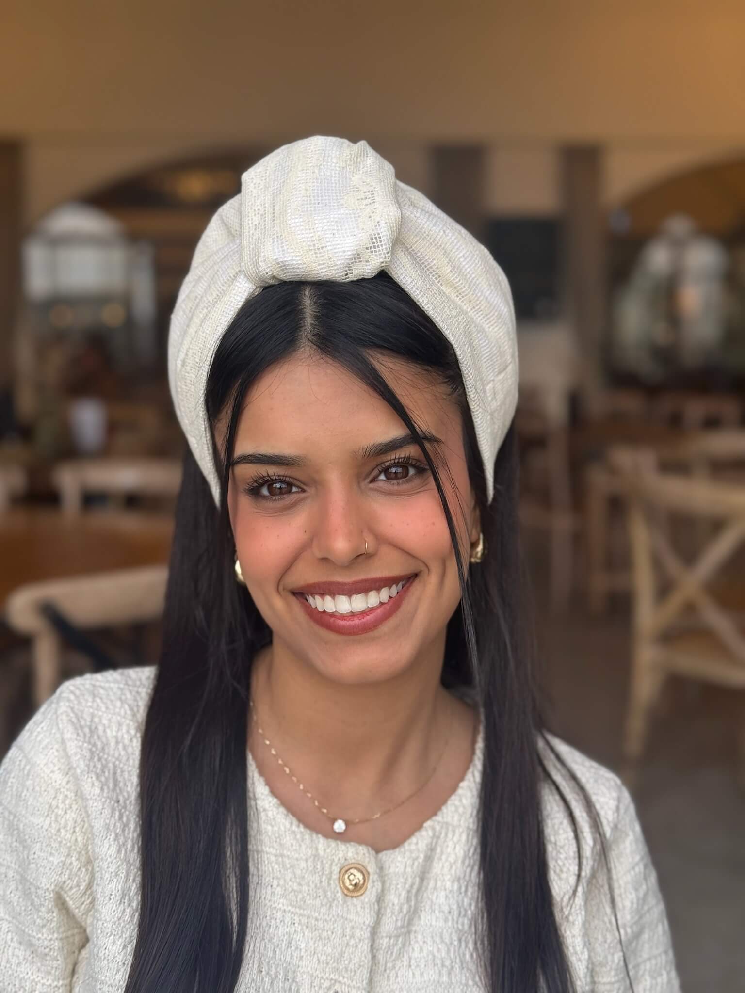 סרט קשירה לשיער רקמה ווינטאג דקה שמנת