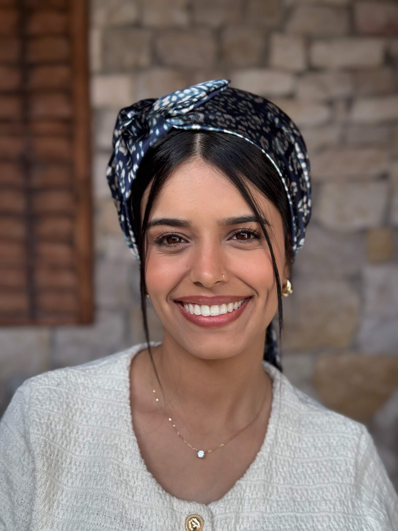 מטפחת ראש שיפון מנומר כחול וטורקיז