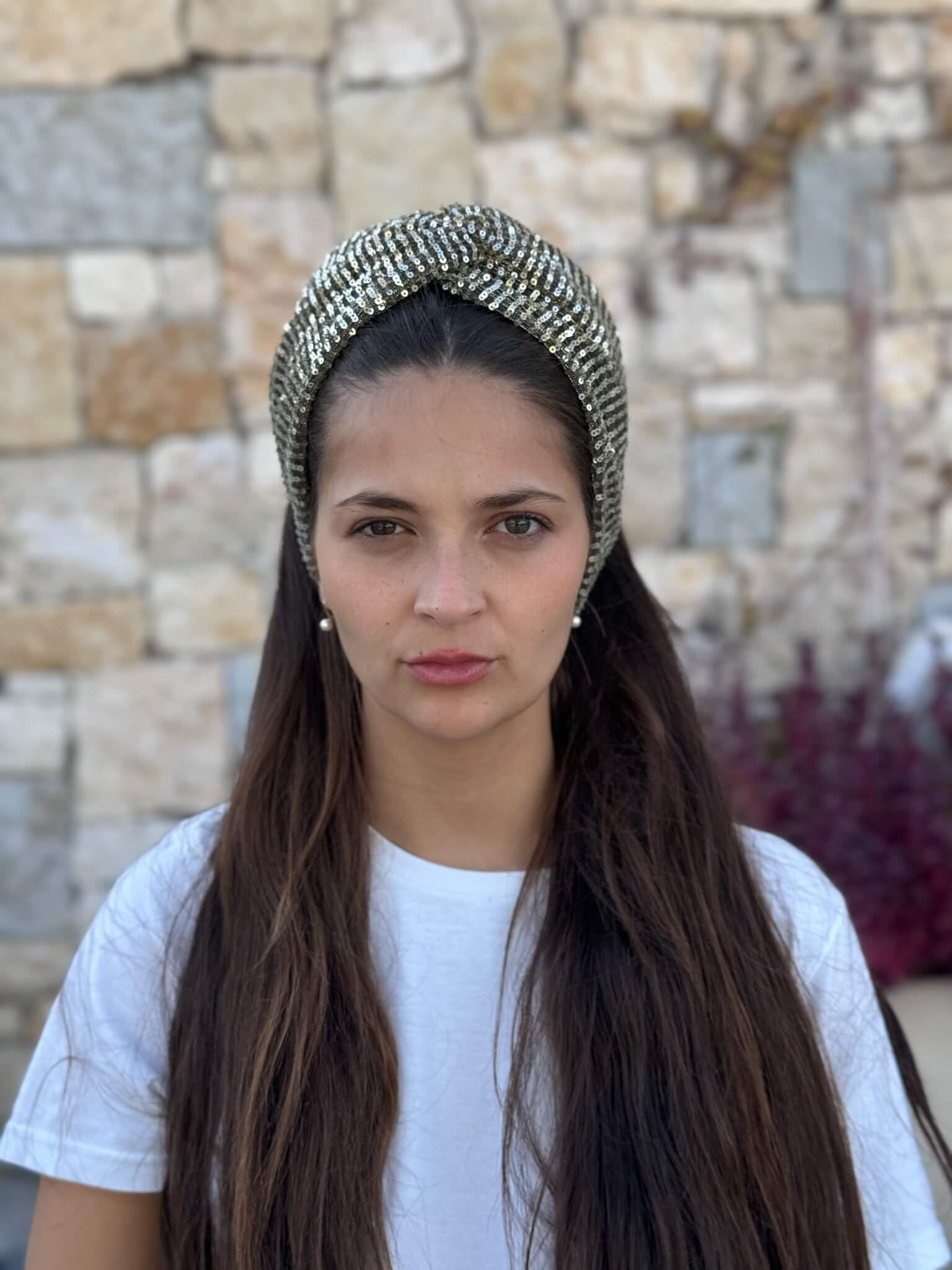 טורבן פייטים חום מוזהב