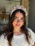 קשת לשיער בד שיפון פירחוני בשילוב פייט עדין