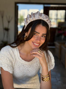 קשת לשיער שיפון בד סאטן פנינה שמנת חלק