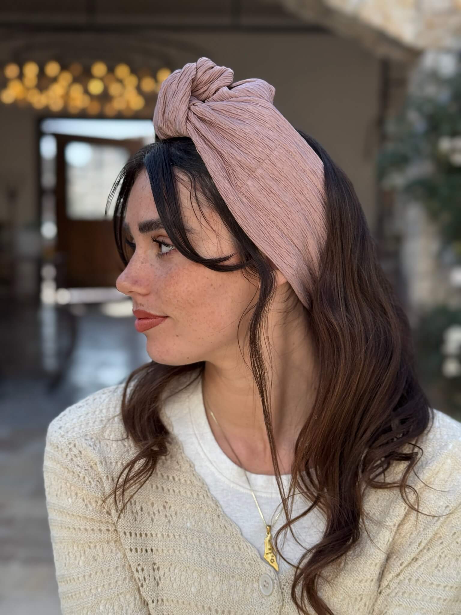 סרט קשירה לשיער מיני פליסה ורוד עתיק  מעושן