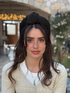 סרט קשירה לשיער בד קומות שחור חלק