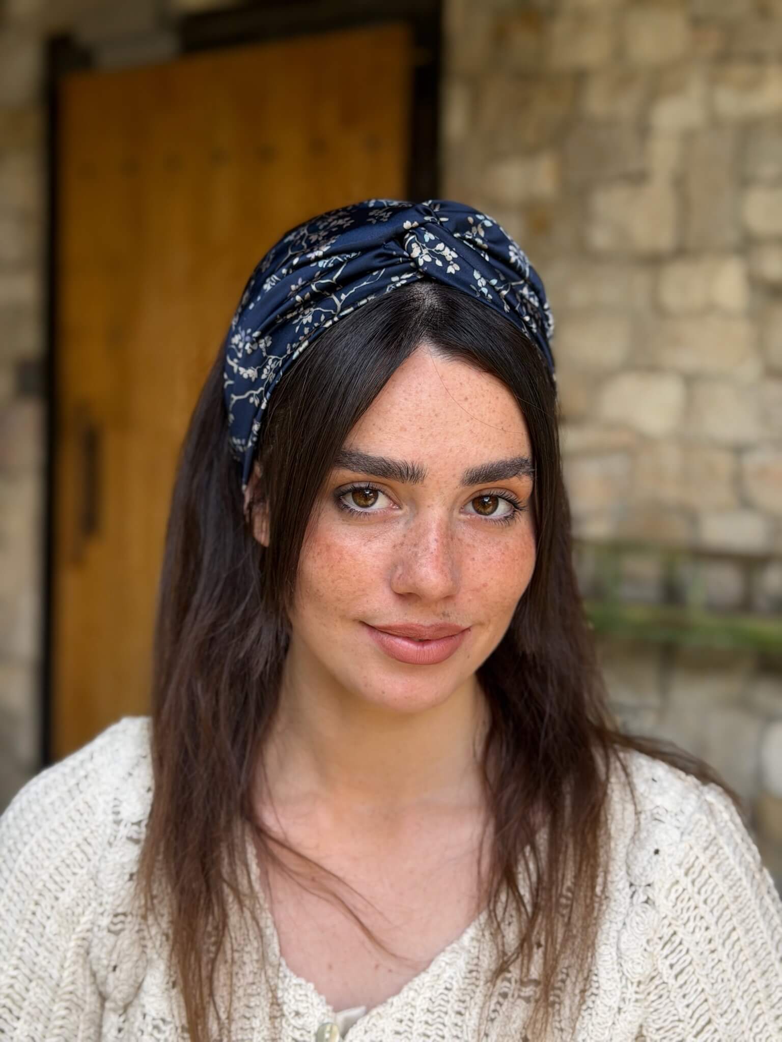 מיני טורבן שיפון נייבי פירחוני