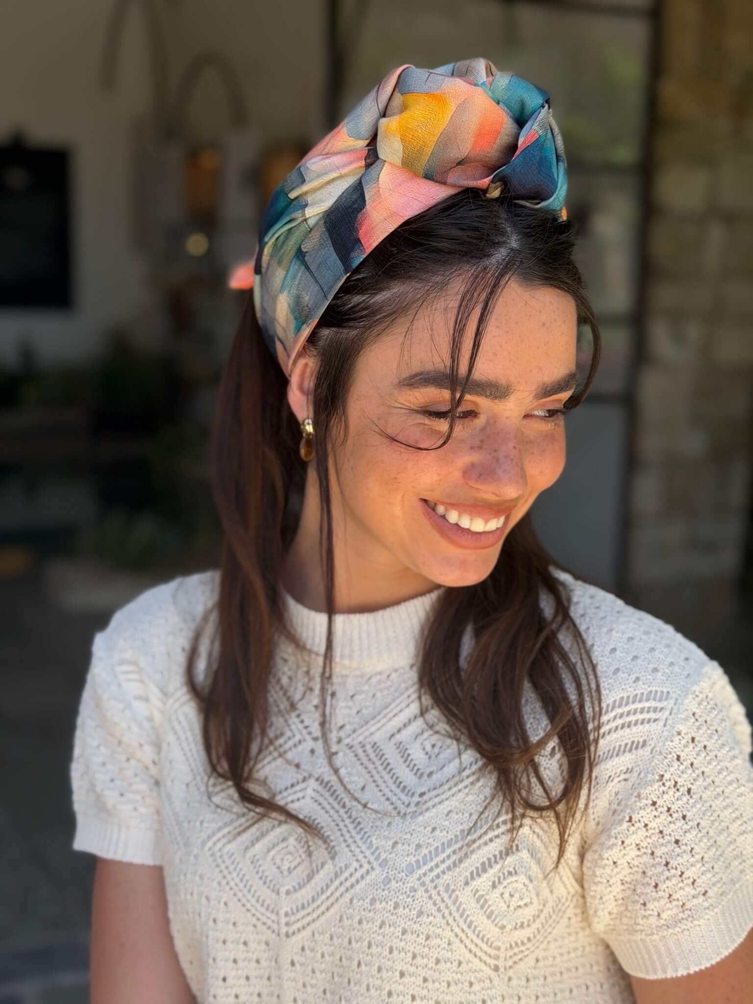 סרט קשירה לשיער בד דמוי פשתן אבסרקטי