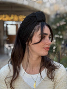 סרט קשירה לשיער בד קומות שחור חלק