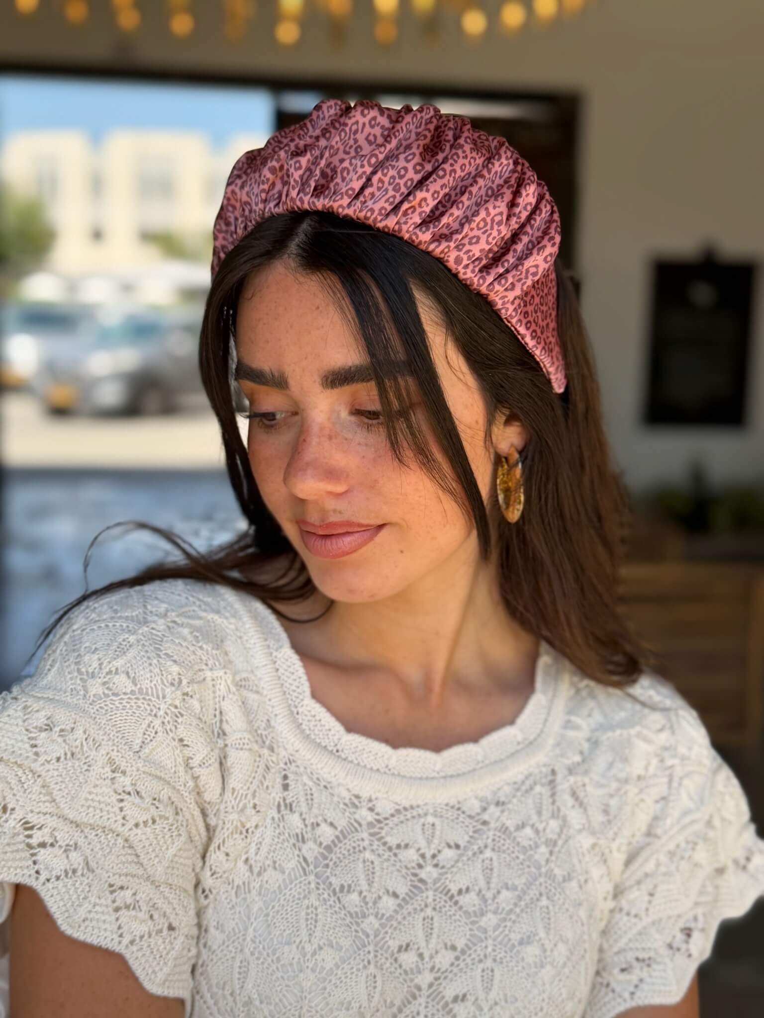 קשת לשיער שיפון ורוד עתיק מנומר