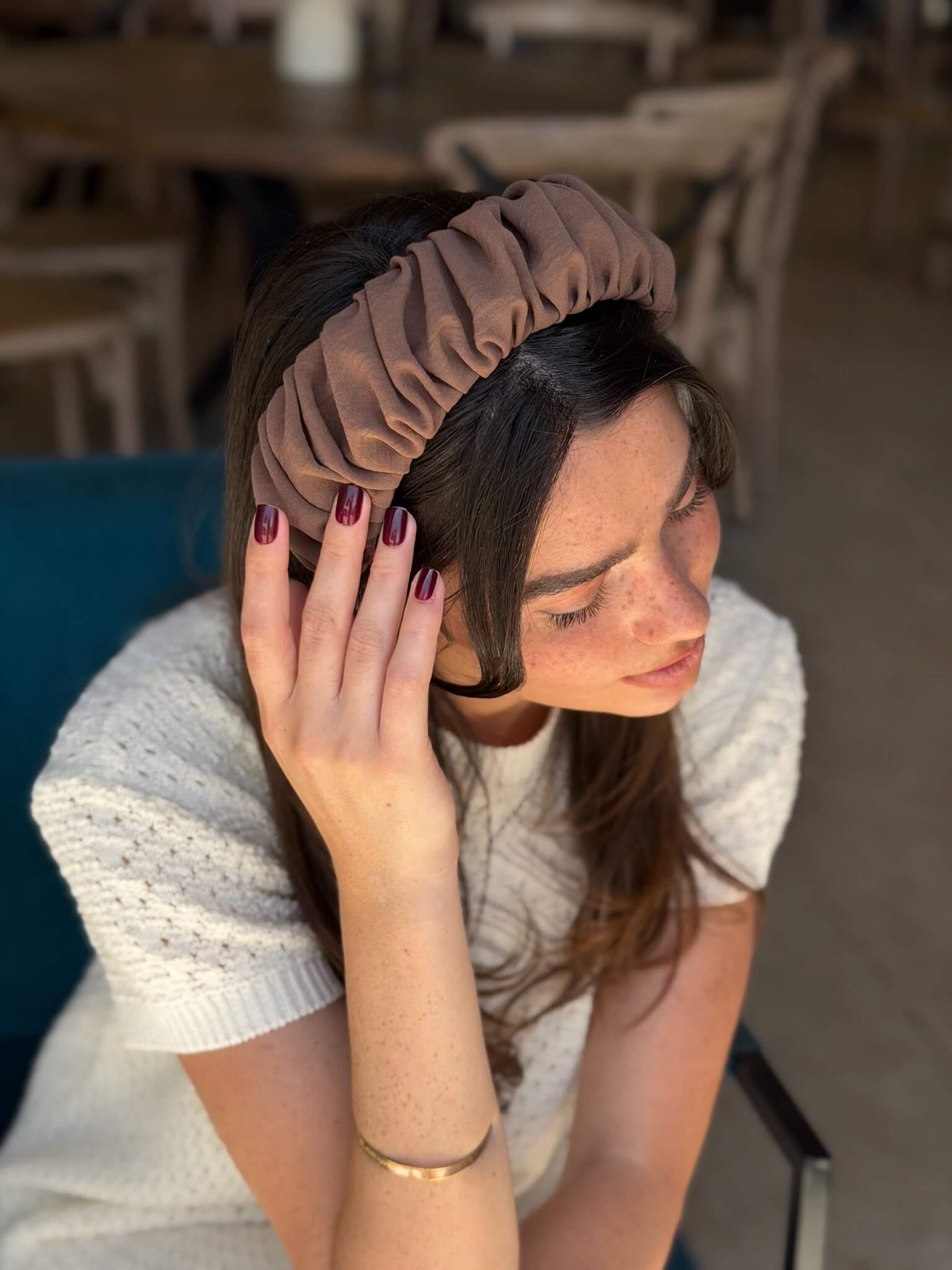 קשת לשיער שיפון מט מוקה חום