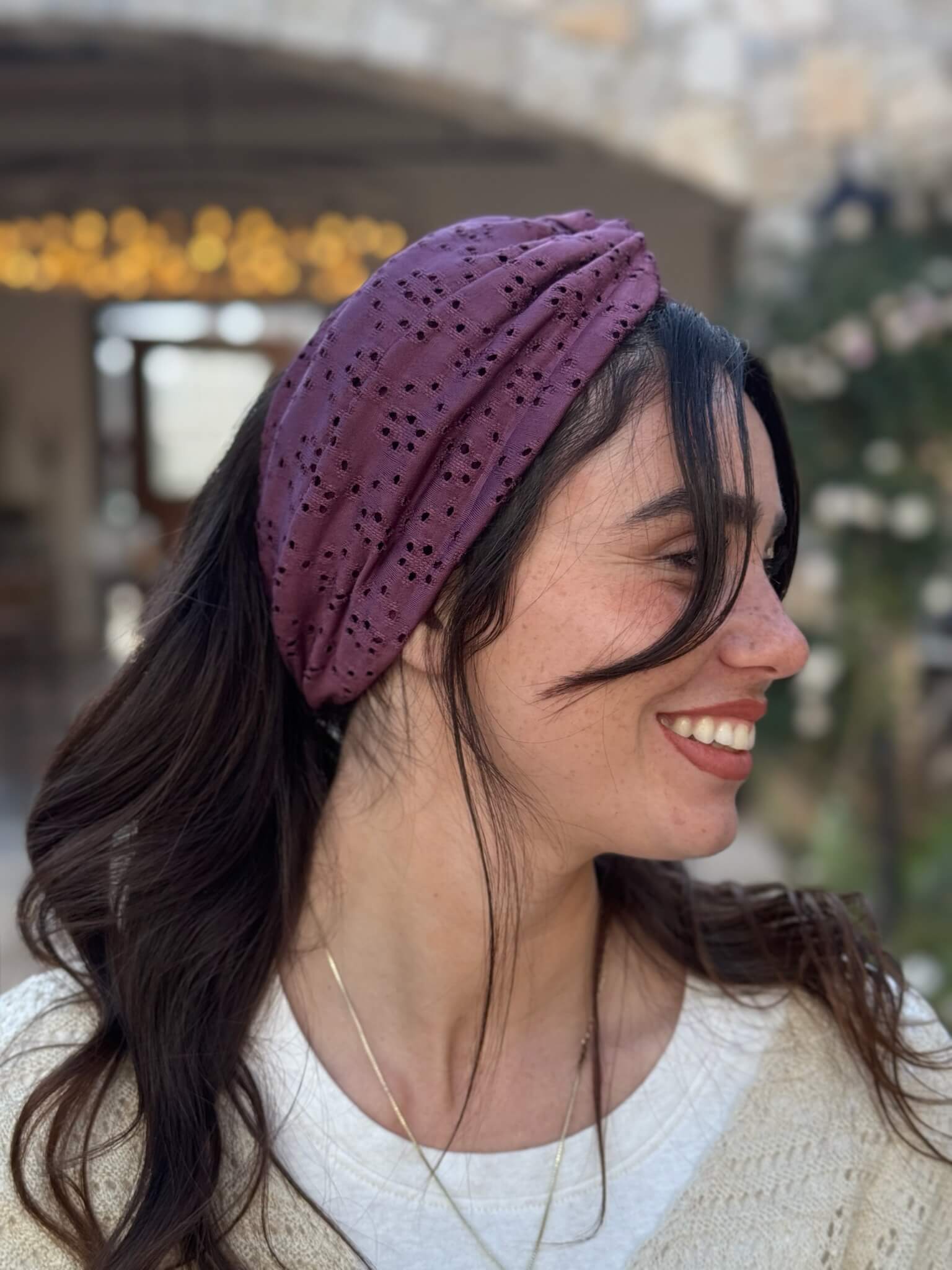 מיני טורבן בד קרושה פרח סגול חציל