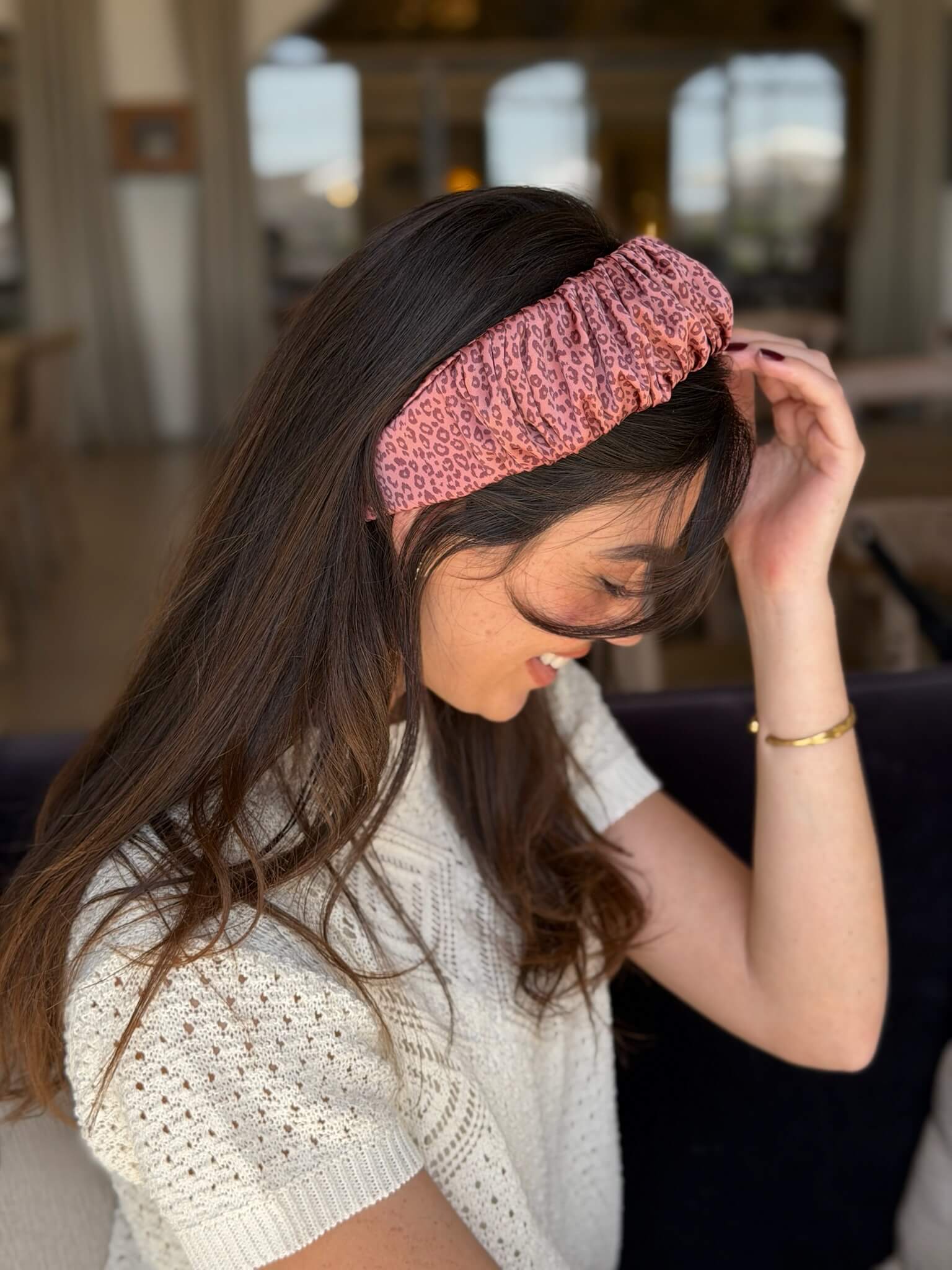 קשת לשיער שיפון ורוד עתיק מנומר